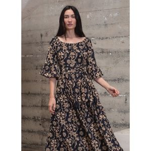 Natalie Martin Black and Cream Floral Midi Dress